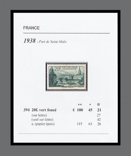 フランス・1938年 サンマロ港20fr・カタログ高評価・MNHの画像1