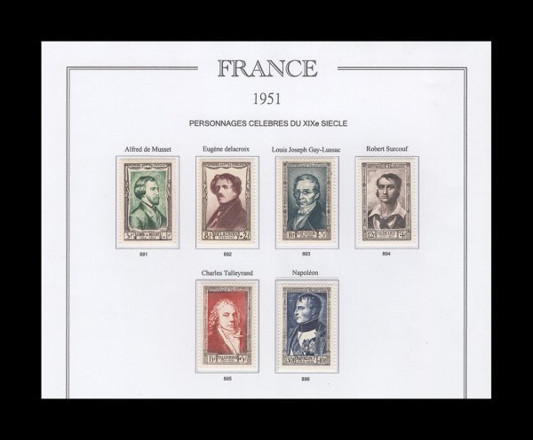 フランス・1951年 20世紀の有名人・価値のある切手・MNH・6種完_画像1