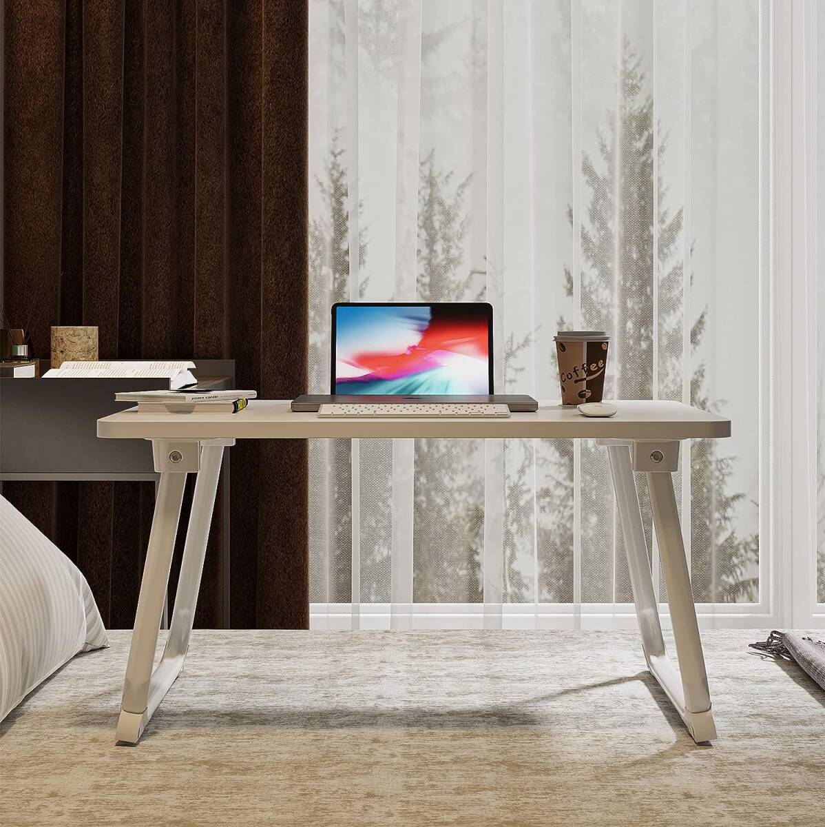 折り畳みテーブルパソコンデスクちゃぶ台 ベッドテーブル ローテーブル (長60*幅40cm, ホワイト)の画像7