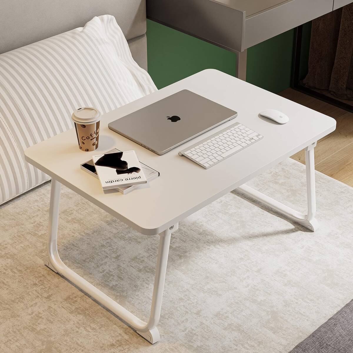 折り畳みテーブルパソコンデスクちゃぶ台 ベッドテーブル ローテーブル (長60*幅40cm, ホワイト)の画像1