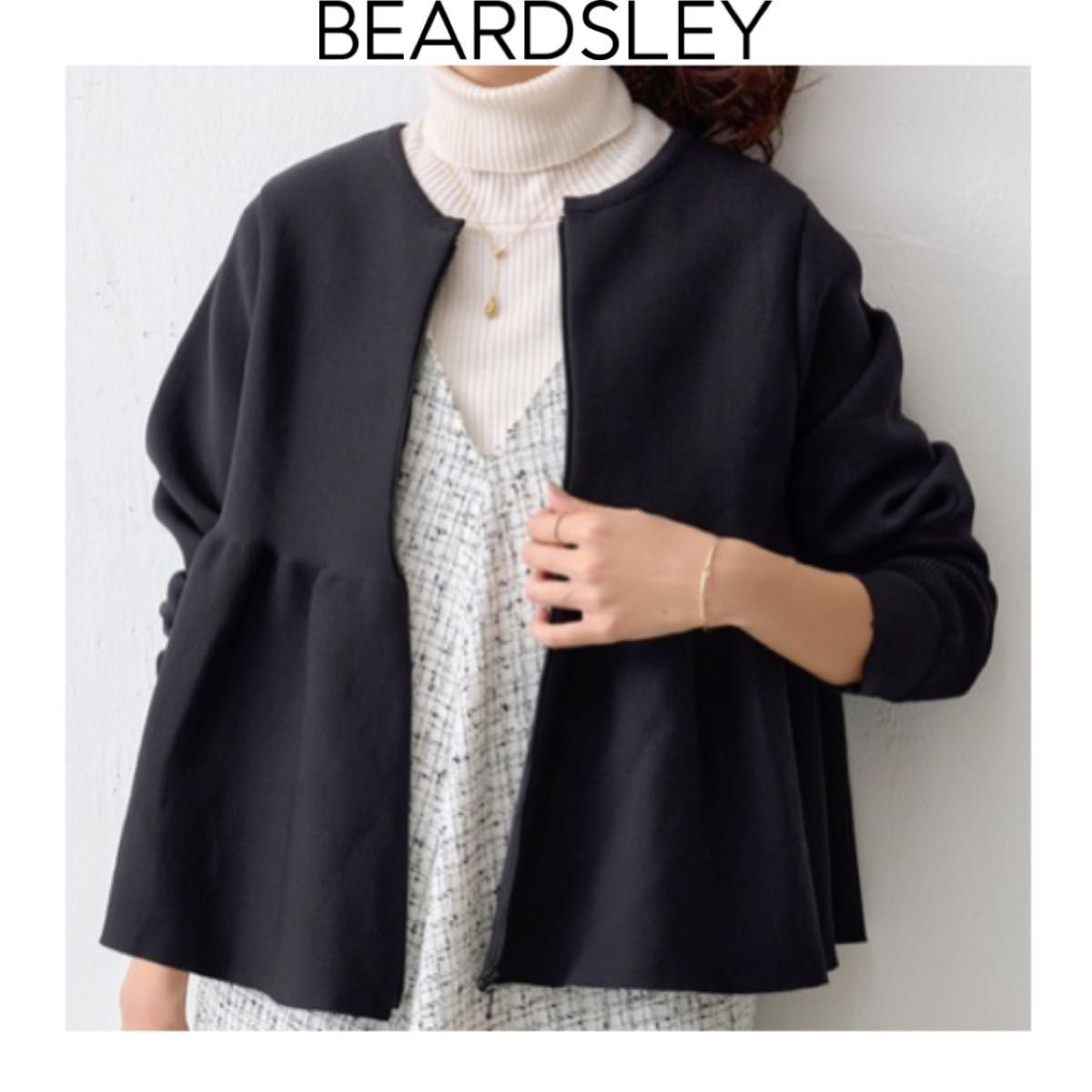 BEARDSLEY ペプラムニットカーデ ブラック ビアズリー ノー BEARDSLEY ペプラムニットカーデ ブラック ビアズリー ノー