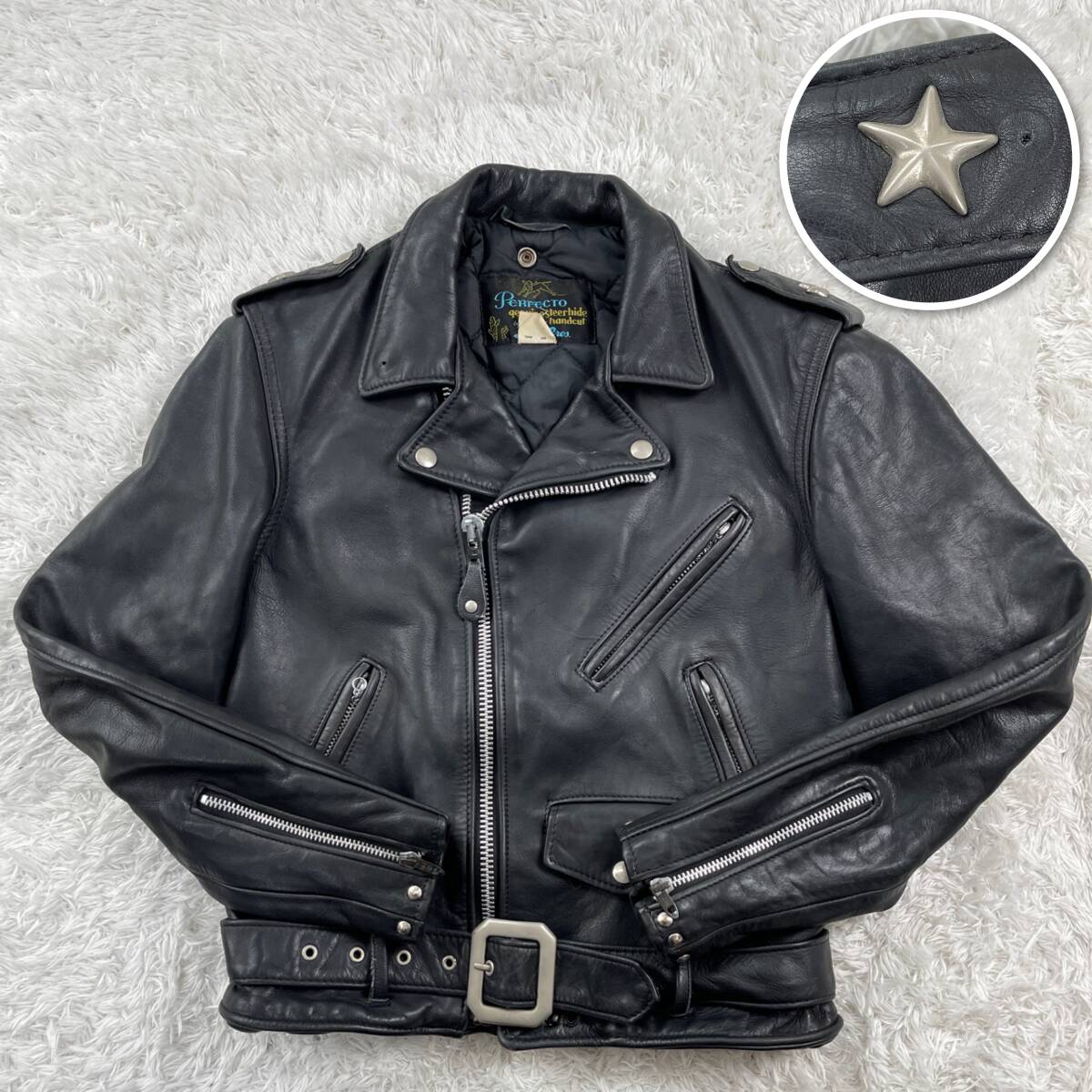  ultra rare model Schott 613XX Double Rider's one starter long Zip cactus tag quilting leather cow leather 36 Schott stereo a hyde 