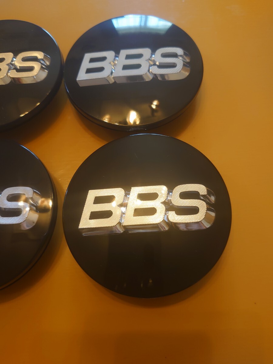 bbs BBS センターキャップ　黒銀　70mm リング無し　4個セット