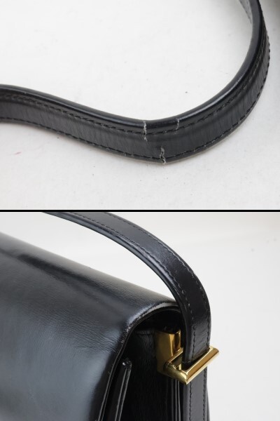 2404-105 モラビト ハンドバッグ MORABITO レザー製 ブラック フラップ 金金具_画像9