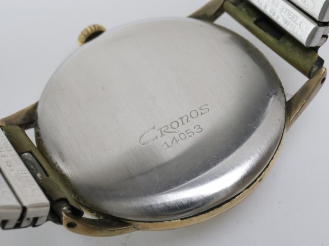 2404-548 セイコー 手巻き式 腕時計 SEIKO クロノス 17石 丸型 金色ケース くさびインデックス 伸縮ブレスの画像6