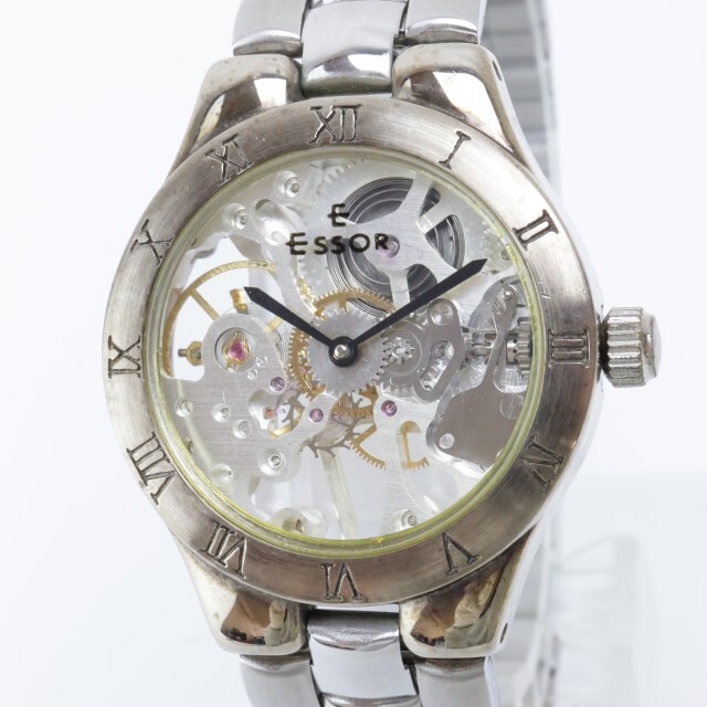 2403-666B エソール 手巻き式 腕時計 ESSOR 両面スケルトン ベゼルインデックス ローマン数字 金属ブレスの画像1