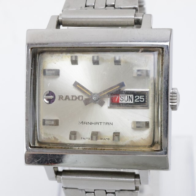 2404-550 ラドー オートマチック 腕時計 RADO マンハッタン デイデイト 横型 銀色ケース 金属ブレスの画像1