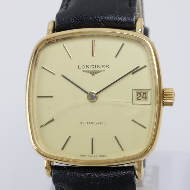 2404-665 ロンジン オートマチック 腕時計 LONGINES 日付 薄型 バーインデックス 角形 金色ケースの画像1