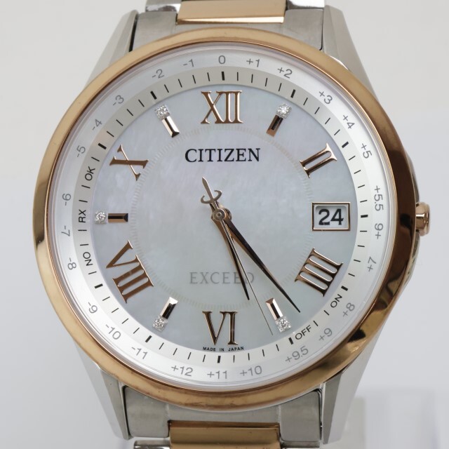 2404-666 シチズン 電波ソーラー 腕時計 美品 CITIZEN H149-T023541 エクシード 日付 エコドライブ チタン シェル文字盤 純正ブレスの画像1