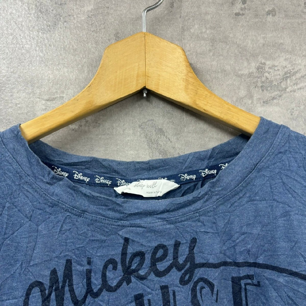 M＆S ネイビー ロングTシャツ ロンT 18 長袖 ディズニー ミッキー プリントデザイン 袖ロゴ 丸首 USA 海外輸入 古着 T10189_画像4