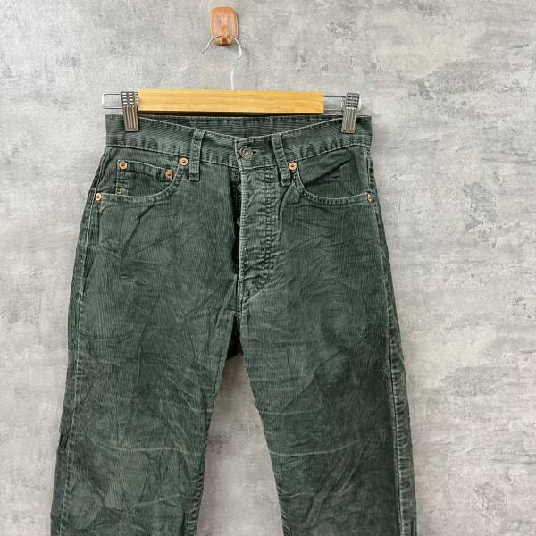 Levi's リーバイス 551 コーデュロイパンツ グリーンカーキ ボタンフライ 細畝 W27L34 レディース 00551-6997 白タブ L220323-H326_画像8