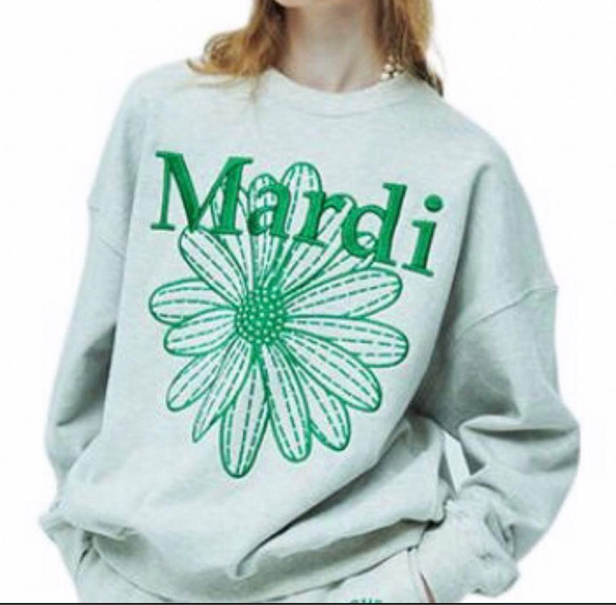Mardi Mercredi マルディメクルディ スウェット 刺繍 グリーン Mardi Mercredi マルディメクルディ スウェット 刺繍 グリーン