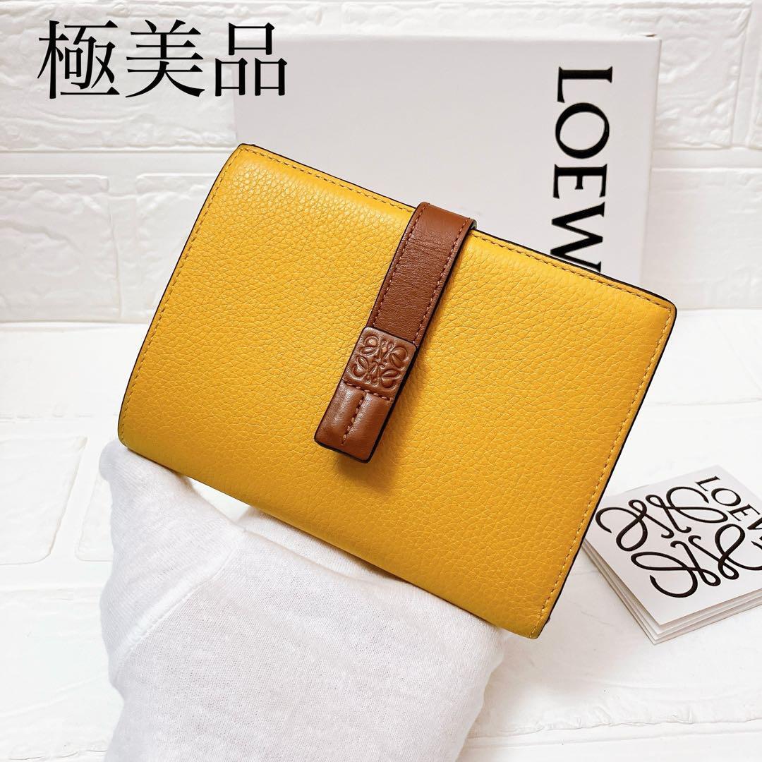 【極美品】ロエベ LOEWE アナグラム 二つ折り 折り財布 レザー SB45 レディース ウォレット コンパクト バイカラー イエローの画像1