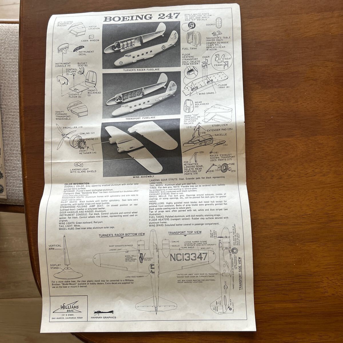 Williams 1/72 Boeing 247( sack breaking the seal, parts .., decal cut . etc., image shape .. person .) outside fixed form ¥510