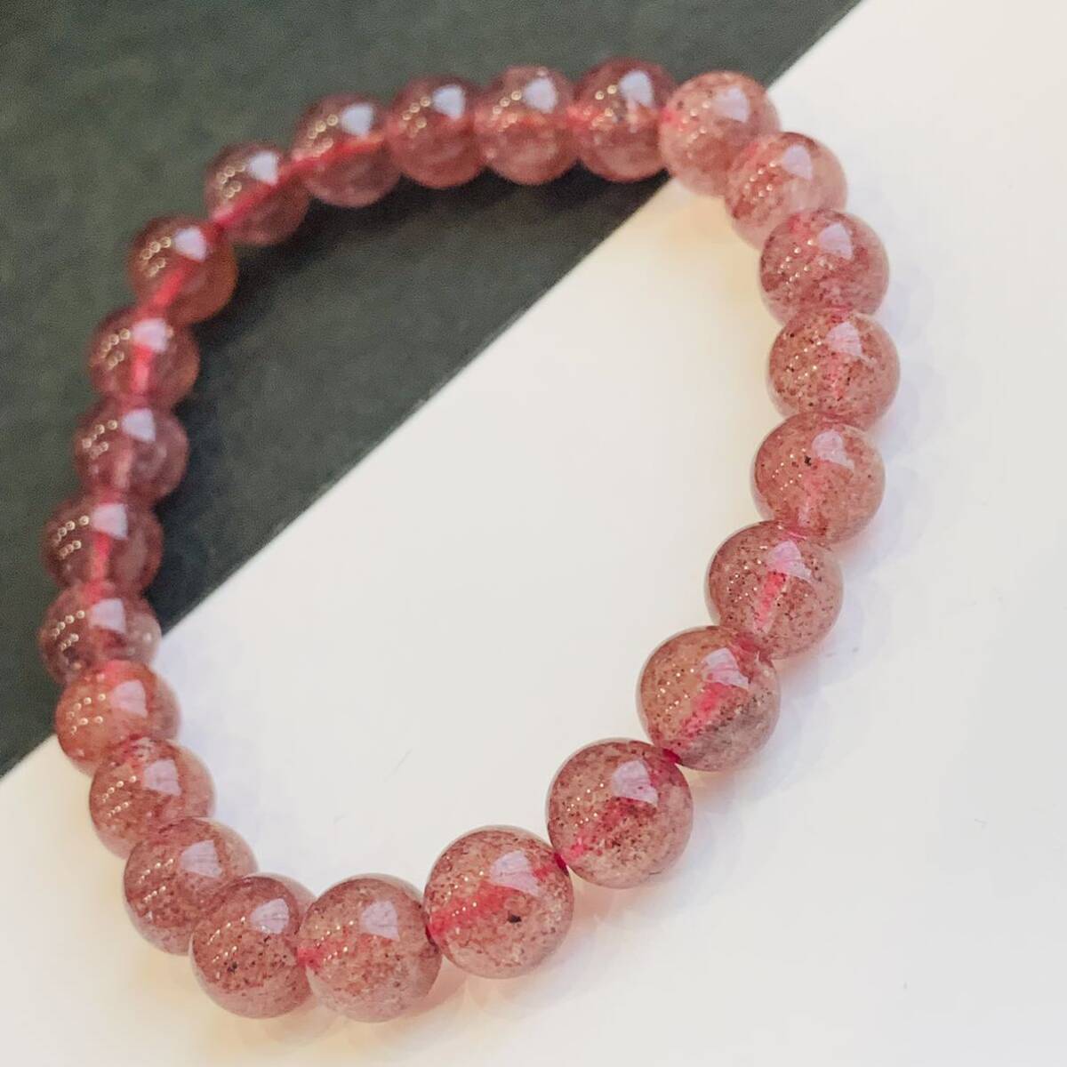 ストロベリークォーツ ブレスレット 天然石 苺水晶 濃い赤 8㍉ No.160の画像2