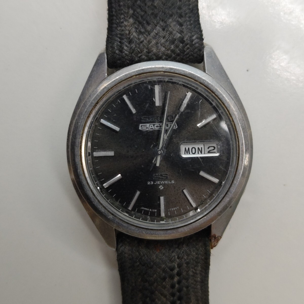 【ベルト汚れ】1円 SEIKO セイコー ファイブアクタス 6106-7480 自動巻 動作品 黒 まの画像1