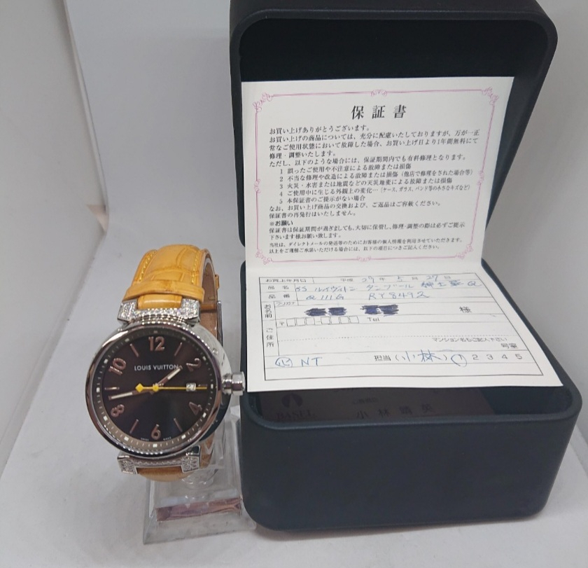 ルイ・ヴィトン LOUIS VUITTON タンブール Q111G ダークブラウン ステンレススチール 腕時計 メンズ 中古 エの画像2