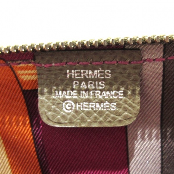 エルメス HERMES コインケース アザップコンパクトミニシルクイン ヴォーエプソン エトゥープ ラウンドファスナー/シルバー金具 □O 美品_画像4