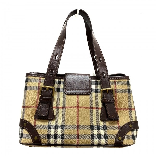 バーバリーロンドン Burberry LONDON ハンドバッグ - PVC(塩化ビニール)×レザー ベージュ×黒×マルチ チェック柄/ミニバッグ バッグの画像3