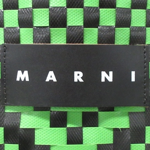 マルニ MARNI トートバッグ マルニマーケット ピクニックバッグ ラージ ポリプロピレン×ビニール×レザー グリーン×黒×マルチ 編み込み_画像8