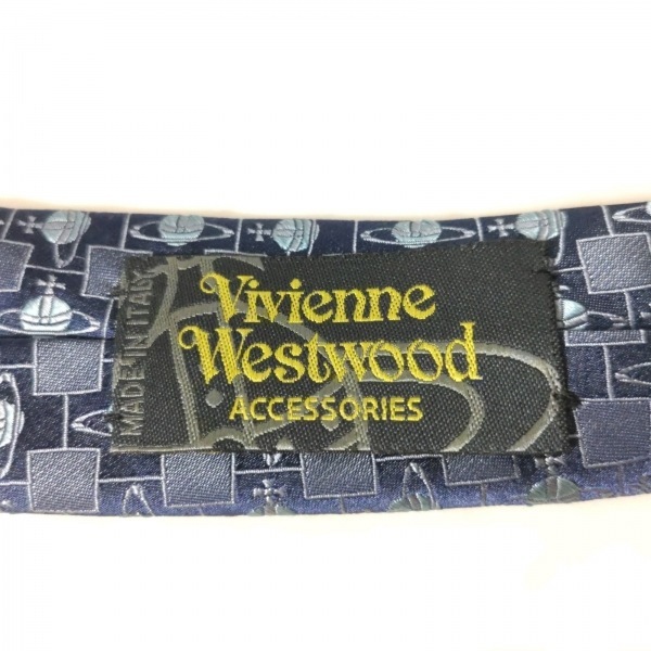 ヴィヴィアンウエストウッドアクセサリーズ VivienneWestwood ACCESSORIES - ネイビー×ライトブルー メンズ オーブ柄 美品 ネクタイ_画像3