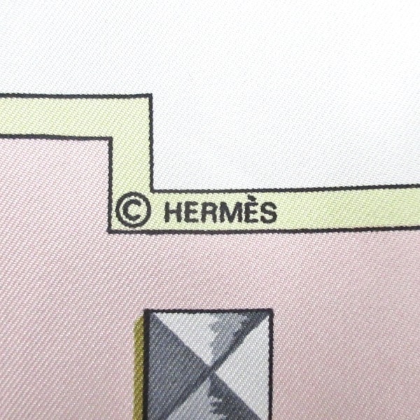 エルメス HERMES カレ90 ライトピンク×アイボリー×マルチ LES CLES/鍵柄 スカーフ_画像2