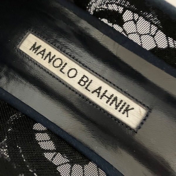 マノロブラニク MANOLO BLAHNIK パンプス 38 - 化学繊維 ダークネイビー×グレー レディース ラインストーン/レース 靴_画像5