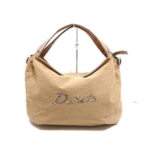 ダコタ Dakota ハンドバッグ - コットン×レザー ベージュ×ライトブラウン×マルチ 刺繍/フラワー(花) 美品 バッグの画像1