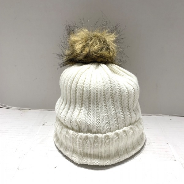  Calvin Klein CalvinKlein knitted cap - acrylic fiber white × ivory × black fake fur hat 