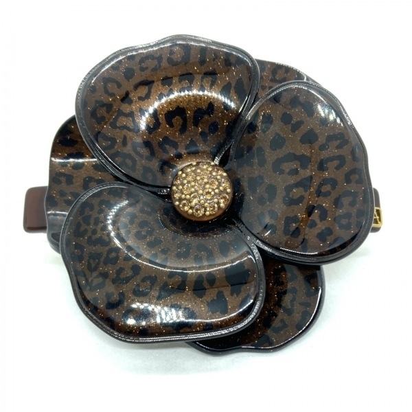 アレクサンドル ドゥ パリ ALEXANDRE de PARIS バレッタ - プラスチック×金属素材 ダークブラウン×黒 フラワー(花)/ラインストーン 美品