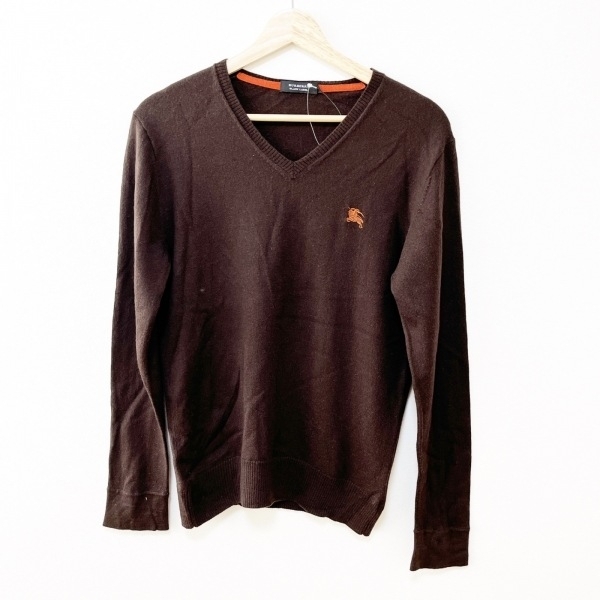  Burberry Black Label Burberry Black Label long sleeve sweater / knitted size 2 M - Brown × orange lady's V neck / embroidery beautiful goods 