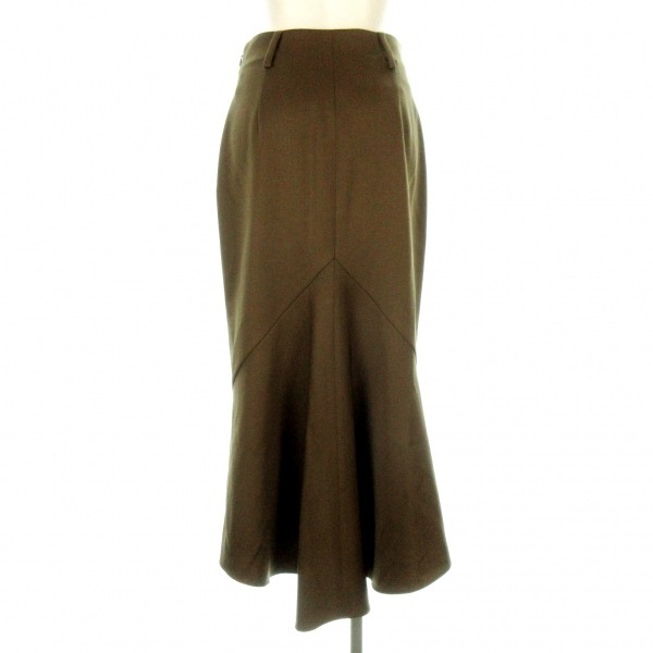  Prada PRADA skirt gyaba Gin midi skirt cotton wool Brown lady's knee height /asimeto Lee /2023 year bottoms 