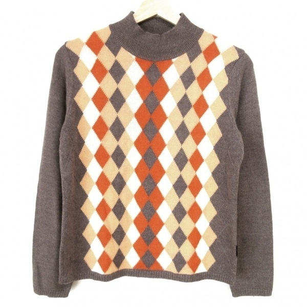  Dux DAKS свитер с длинным рукавом / вязаный размер 40 - orange × Brown × мульти- с высоким воротником tops 