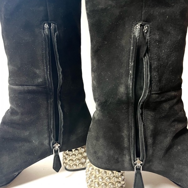  MiuMiu miumiu long boots 34 - suede black lady's biju-/ out sole re-upholstering settled shoes 