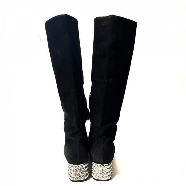  MiuMiu miumiu long boots 34 - suede black lady's biju-/ out sole re-upholstering settled shoes 