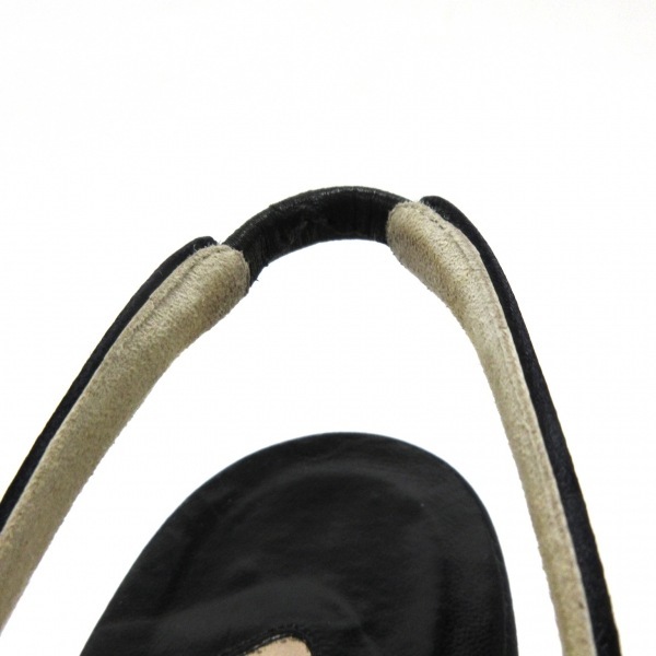 マノロブラニク MANOLO BLAHNIK サンダル 37 1/2 化学繊維×サテン 黒×ベージュ レディース レース 靴の画像7