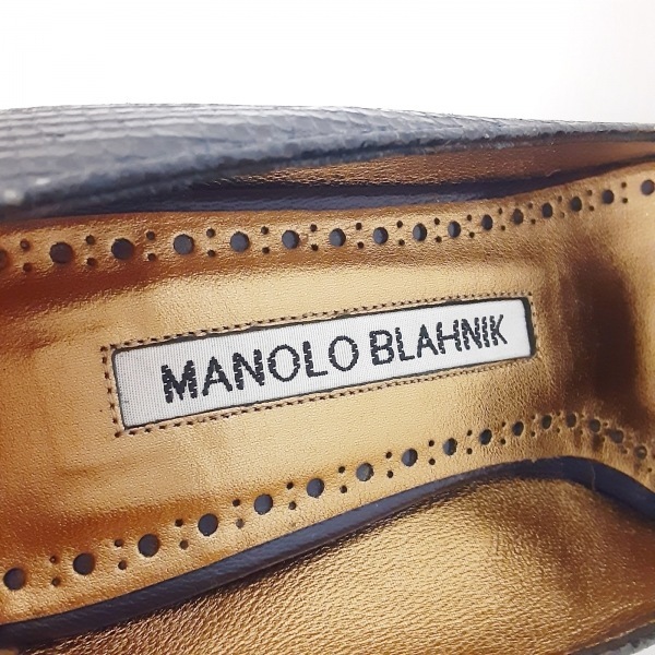 マノロブラニク MANOLO BLAHNIK パンプス 34 1/2 ハンギシ レザー ブルー レディース ビジュー/型押し加工 靴の画像5