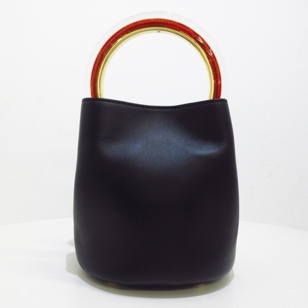  Marni MARNI ручная сумочка кринолин кожа чёрный × прозрачный × красный кольцо руль сумка 