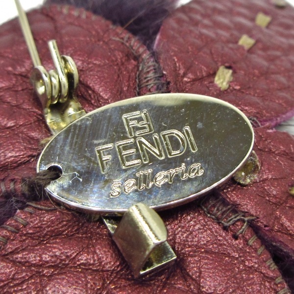 フェンディ FENDI ブローチ - ミンク×レザー パープル フラワー 美品 アクセサリー（他）_画像4