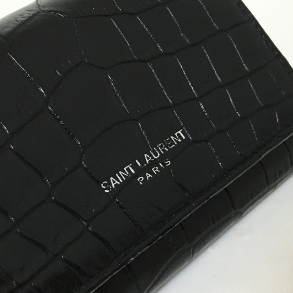  sun rolan Paris SAINT LAURENT PARIS 3. folding purse / Mini / compact 533719 - leather black type pushed . processing /6 ream key hook attaching purse 