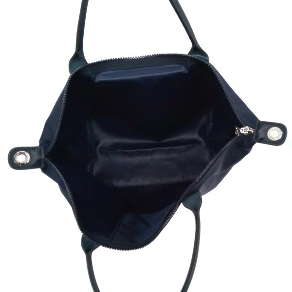  Long Champ LONGCHAMP handbag ru*p rear -ju Neo nylon × leather dark navy bag 