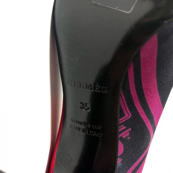 エルメス HERMES パンプス 35 - シルク 黒×ピンク×マルチ レディース オープントゥ/スカーフプリント 靴の画像6