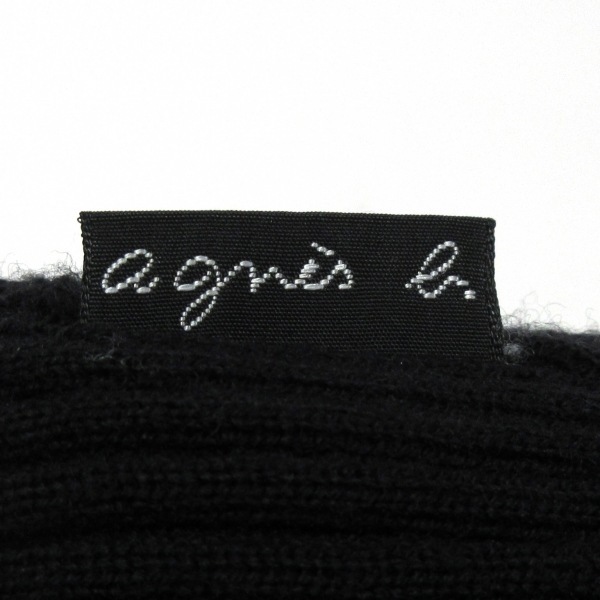 アニエスベー agnes b ニット帽 - 化学繊維 アイボリー×黒 ボーダー 帽子_画像4