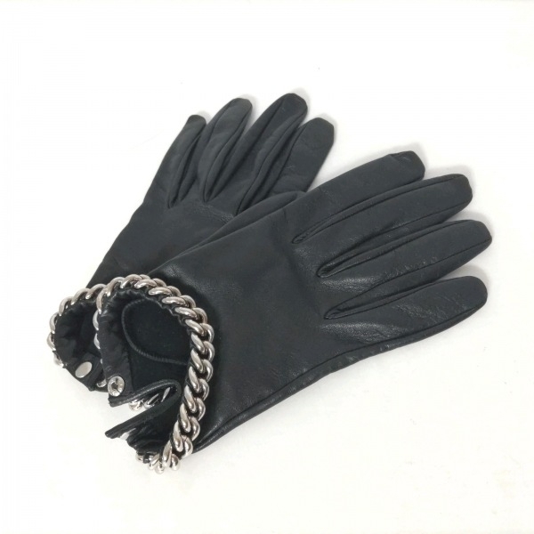 コス CAUSSE - レザー×金属素材 黒×シルバー レディース チェーン 手袋の画像1