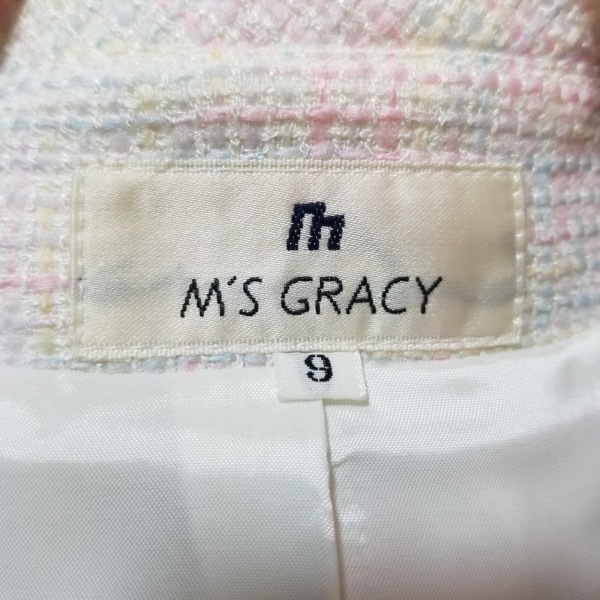 エムズグレイシー M'S GRACY スカートスーツ - 白×ライトピンク×マルチ レディース チェック柄 レディーススーツ_画像3