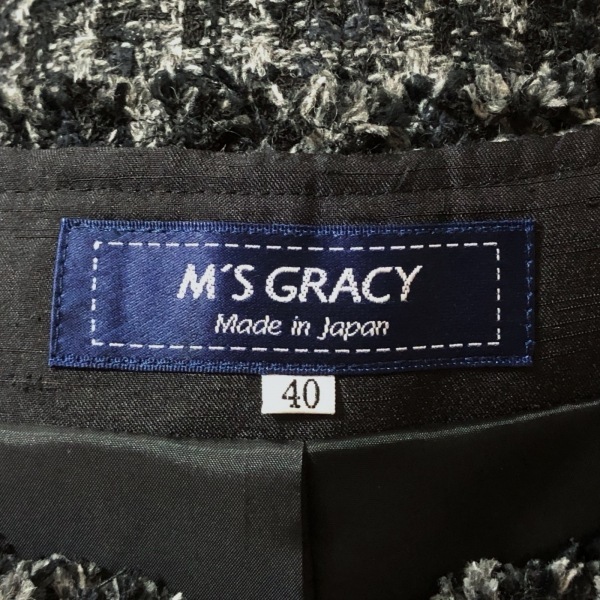 エムズグレイシー M'S GRACY サイズ40 M - 黒×グレー レディース クルーネック/ノースリーブ/ロング/ツイード/ジップアップ/リボンの画像3