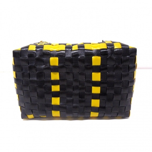  Marni MARNI tote bag - poly- Pro pi Len × vinyl × leather dark yellow × black × clear basket bag / knitting bag 