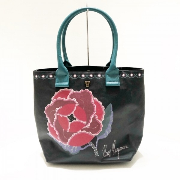  Anna Sui ANNA SUI tote bag - coating canvas × leather black × green × multi flower /KLAUS HAAPANIEMI beautiful goods bag 