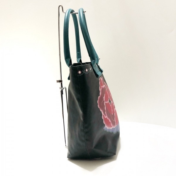  Anna Sui ANNA SUI tote bag - coating canvas × leather black × green × multi flower /KLAUS HAAPANIEMI beautiful goods bag 