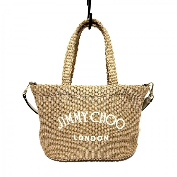 ジミーチュウ JIMMY CHOO トートバッグ - ラフィア ベージュ 刺繍/ミニバッグ バッグの画像1